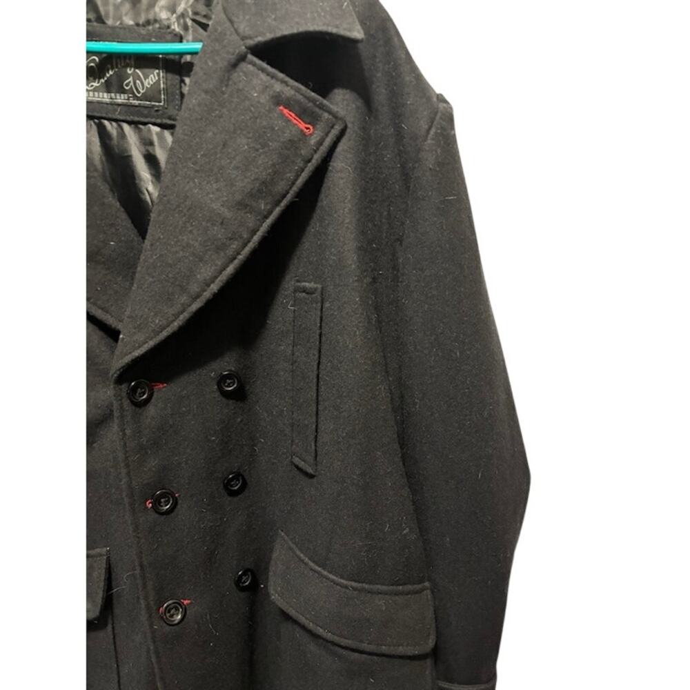 Men’s Black Double Breasted Wool Overcoat Trench Dr WhoStyle Winter Coat Size XL - Picture 3 of 8